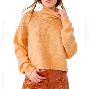 Free People Bradley Pullover Peach Popcorn Knit Cropped Slouchy Sweater XS